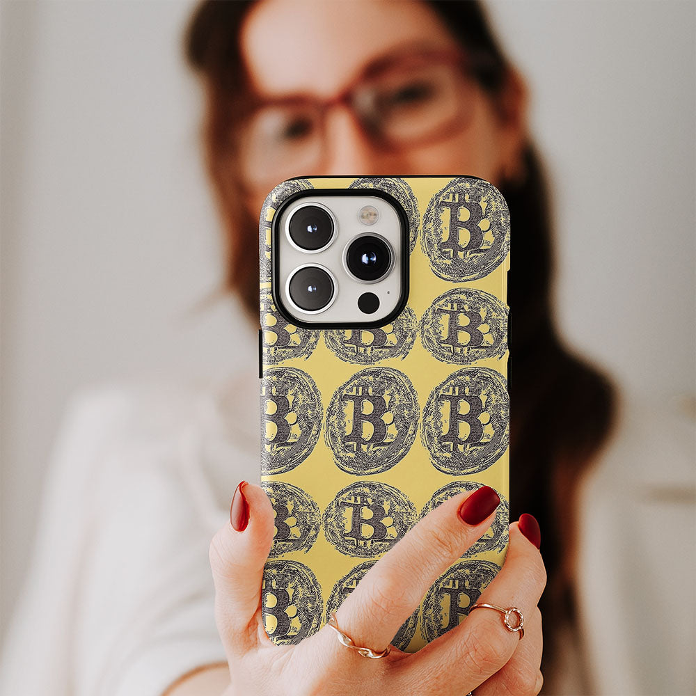 Double-Layer Semi-Handprinted Tough Matte BTC (Bitcoin) iPhone Case