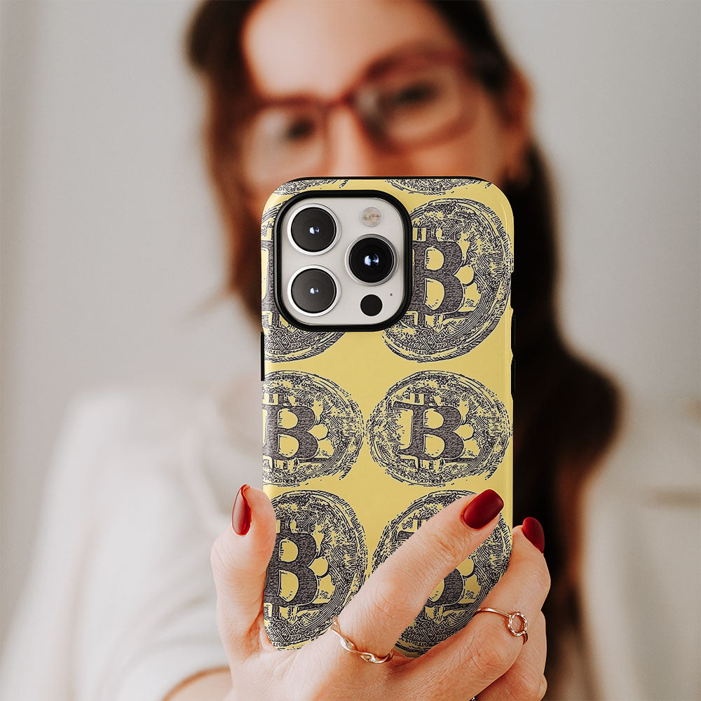 Double-Layer Semi-Handprinted Tough Matte BTC (Bitcoin) iPhone Case