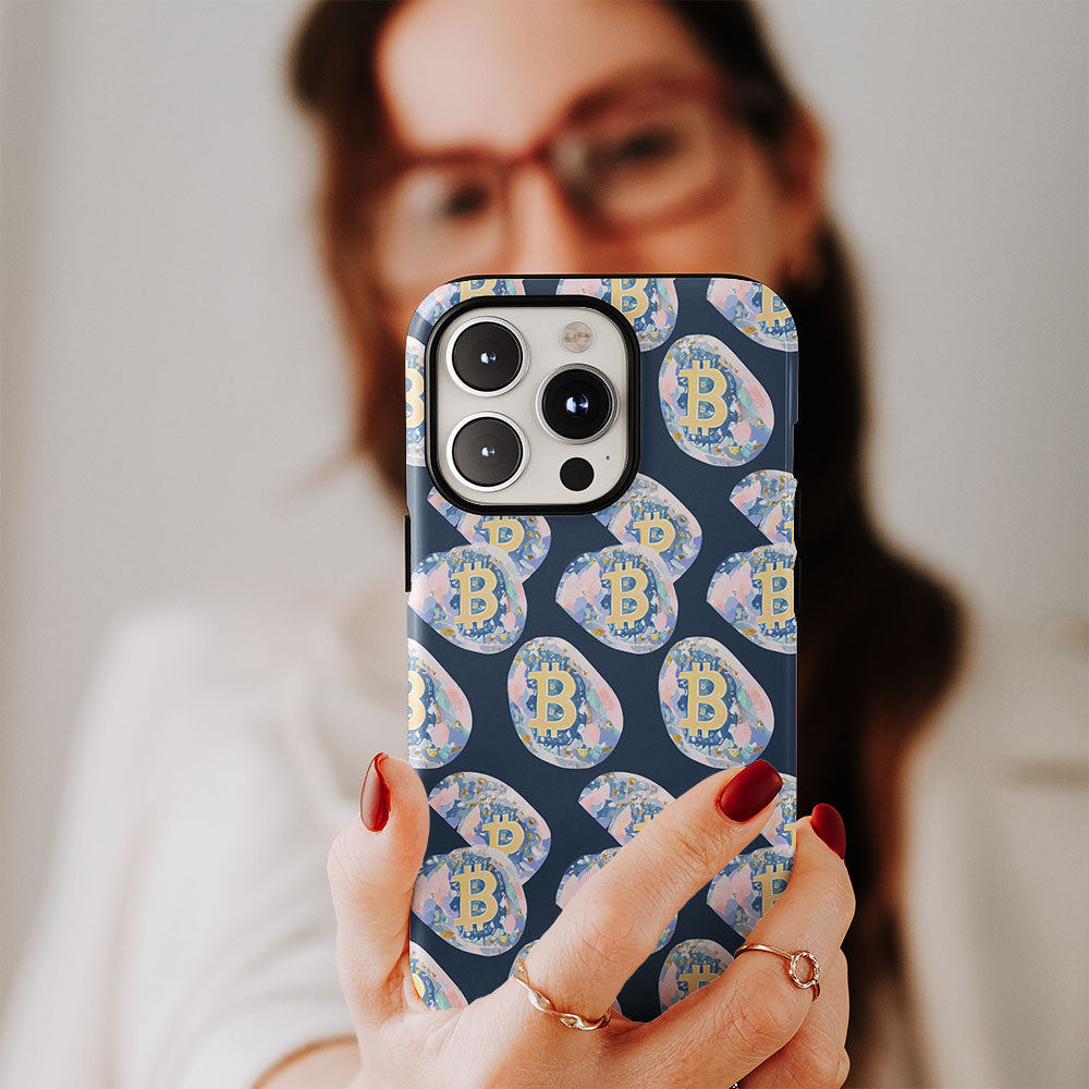 Double-Layer Semi-Handprinted Tough Matte BTC (Bitcoin) iPhone Case