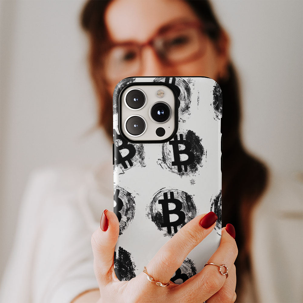 Double-Layer Semi-Handprinted Tough Matte BTC (Bitcoin) iPhone Case