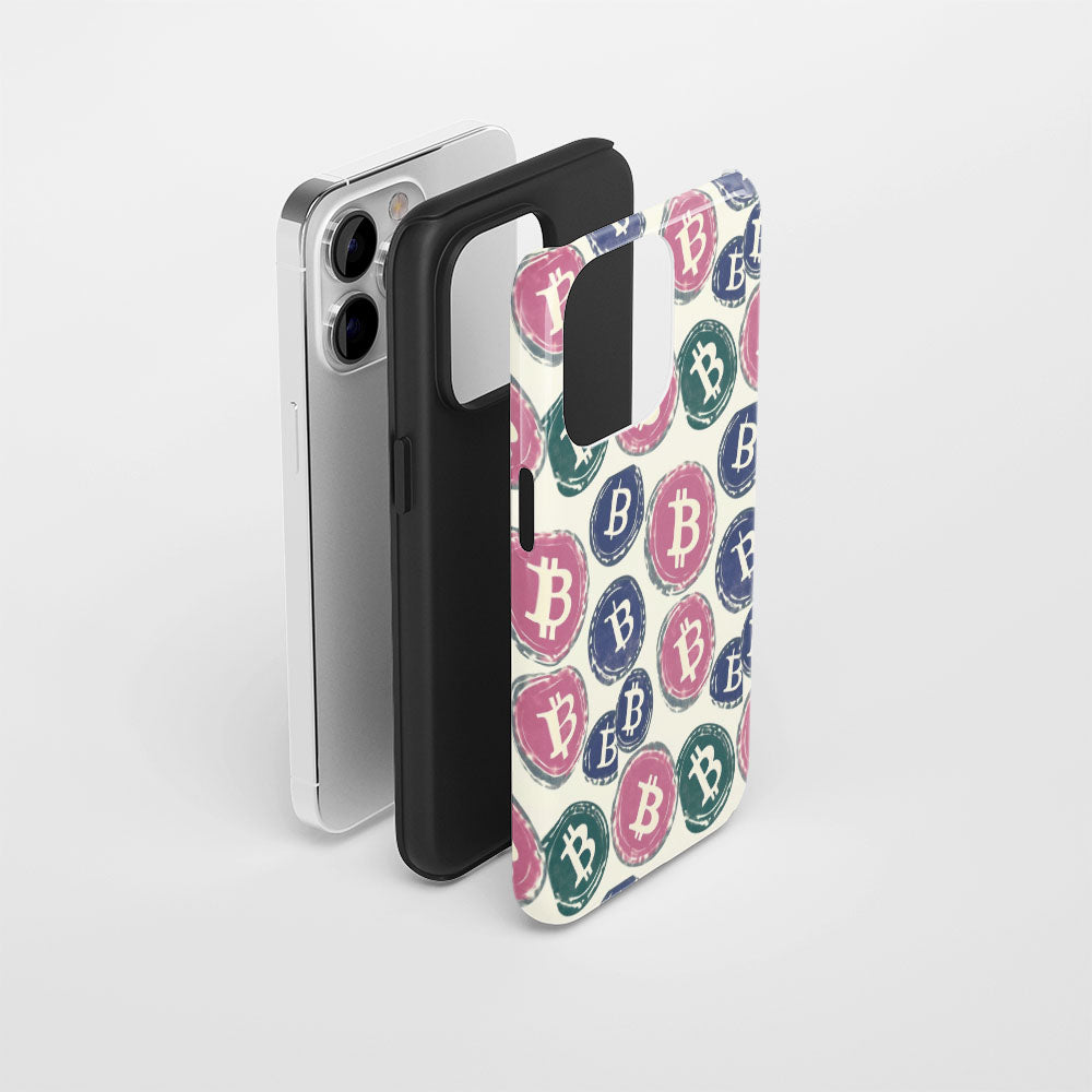 Double-Layer Semi-Handprinted Tough Matte BTC (Bitcoin) iPhone Case