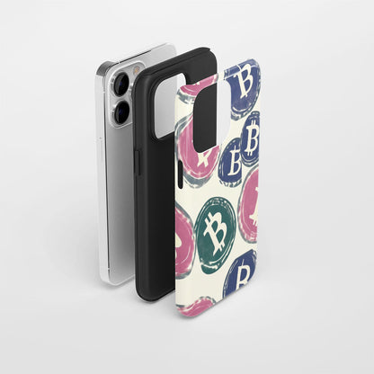 Double-Layer Semi-Handprinted Tough Matte BTC (Bitcoin) iPhone Case