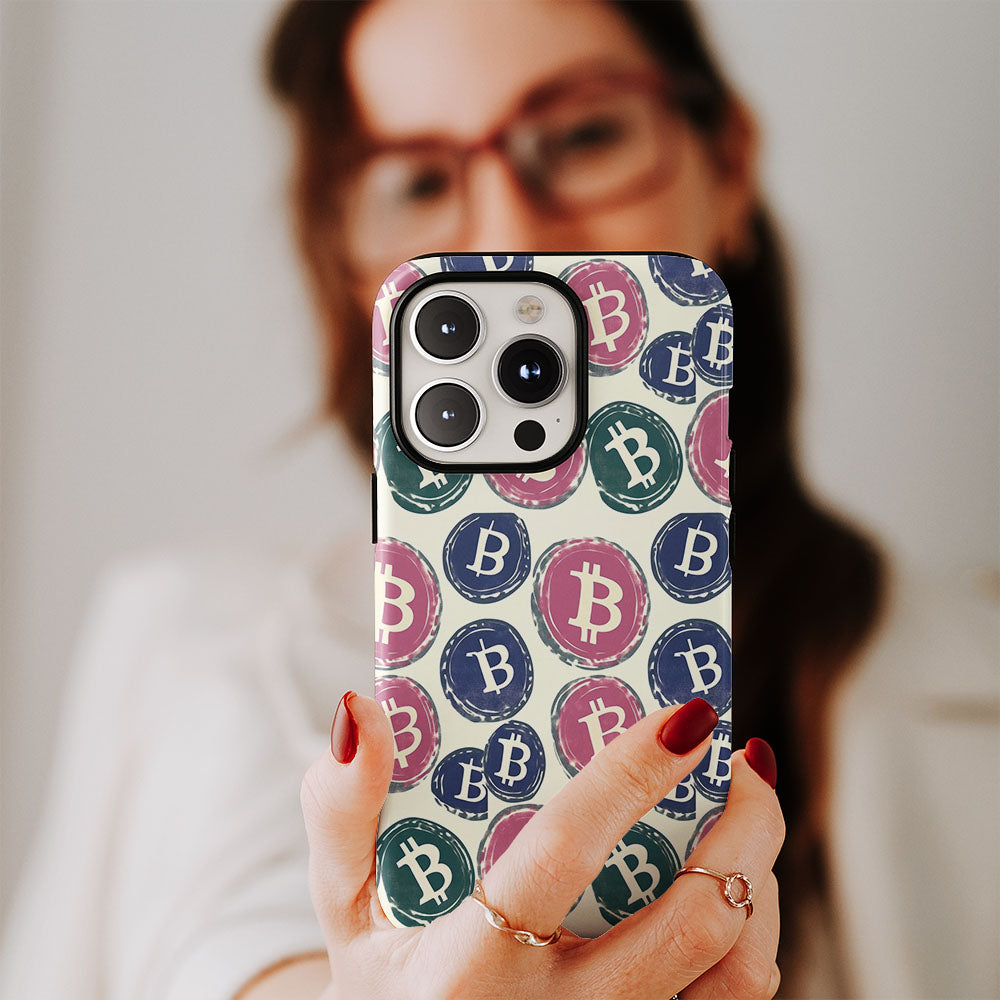 Double-Layer Semi-Handprinted Tough Matte BTC (Bitcoin) iPhone Case