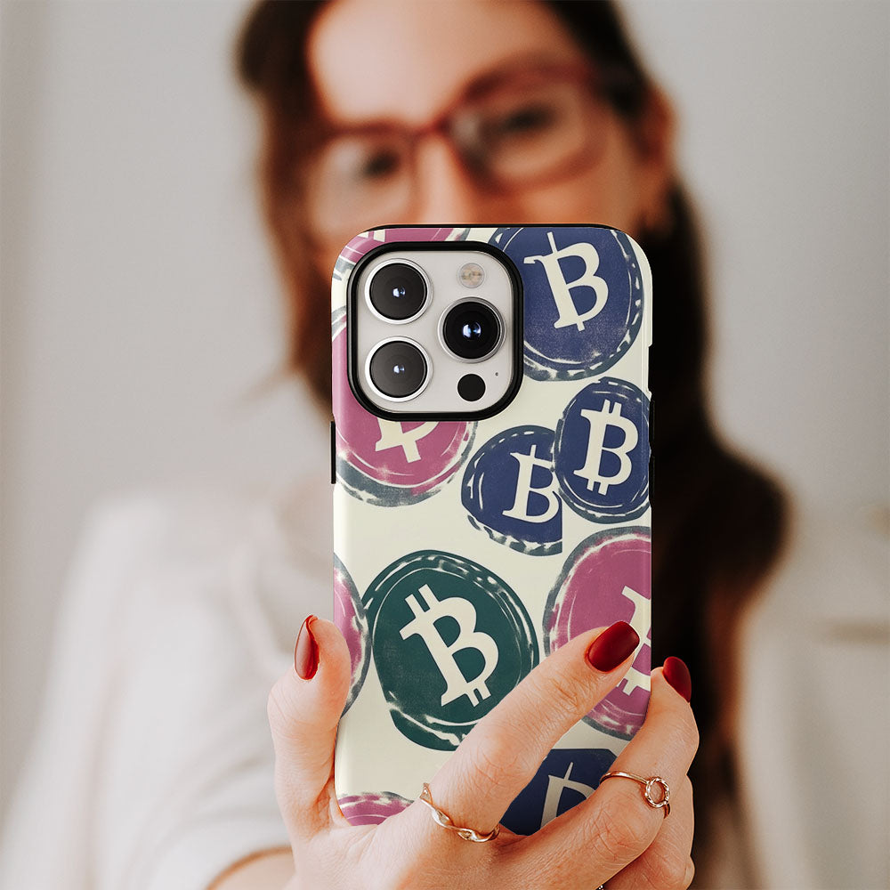 Double-Layer Semi-Handprinted Tough Matte BTC (Bitcoin) iPhone Case