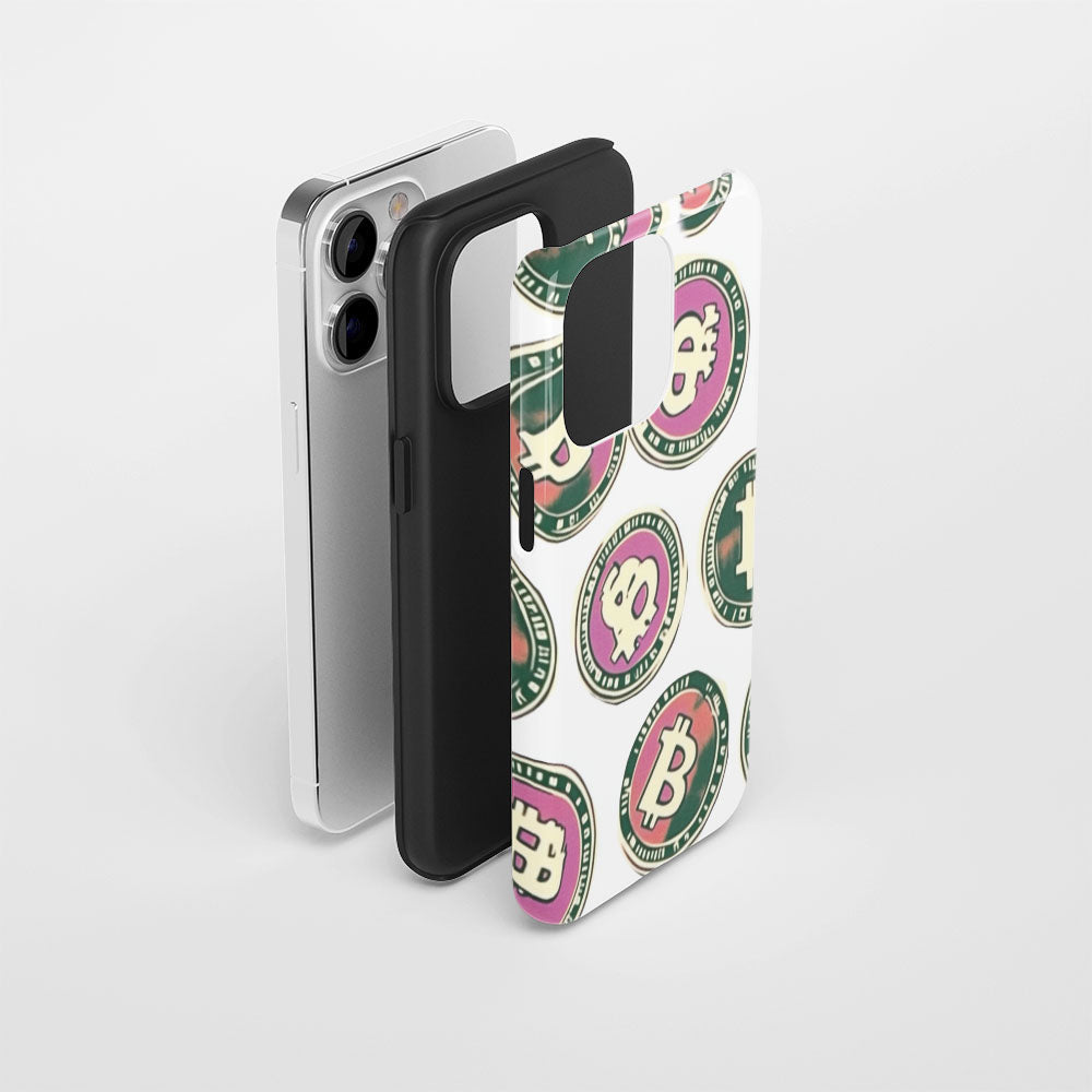 Double-Layer Semi-Handprinted Tough Matte BTC (Bitcoin) iPhone Case