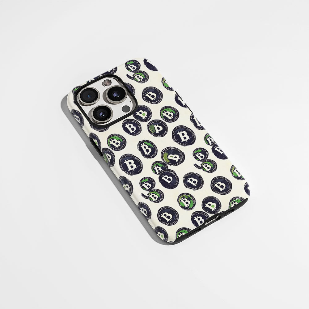 Double-Layer Semi-Handprinted Tough Matte BTC (Bitcoin) iPhone Case