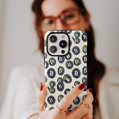 Double-Layer Semi-Handprinted Tough Matte BTC (Bitcoin) iPhone Case