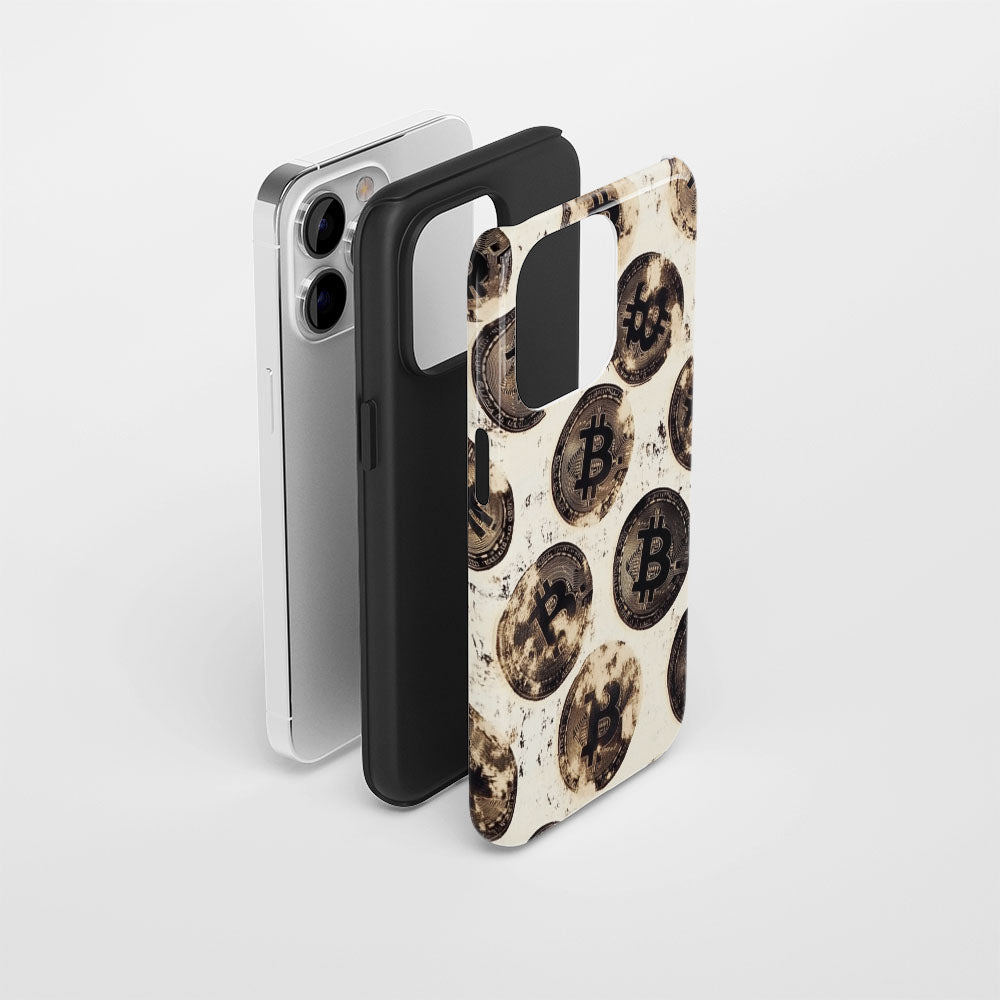 Double-Layer Semi-Handprinted Tough Matte BTC (Bitcoin) iPhone Case