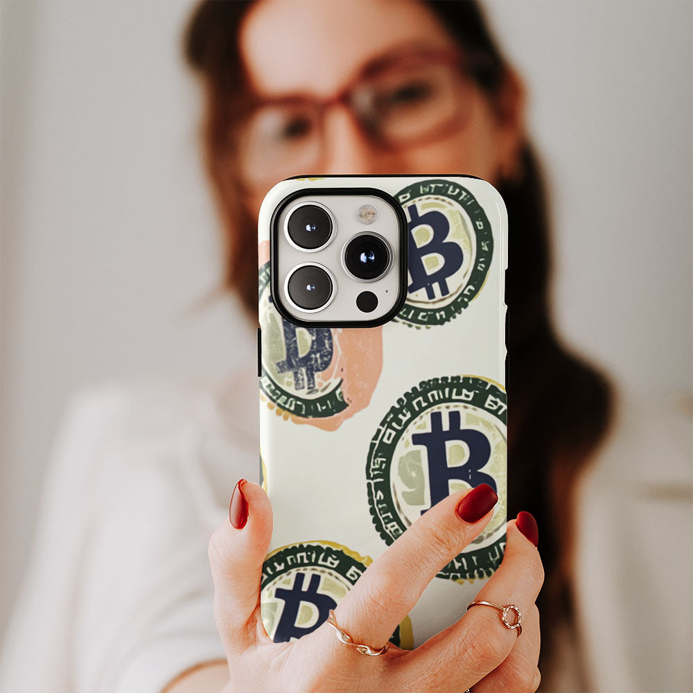 Double-Layer Semi-Handprinted Tough Matte BTC (Bitcoin) iPhone Case