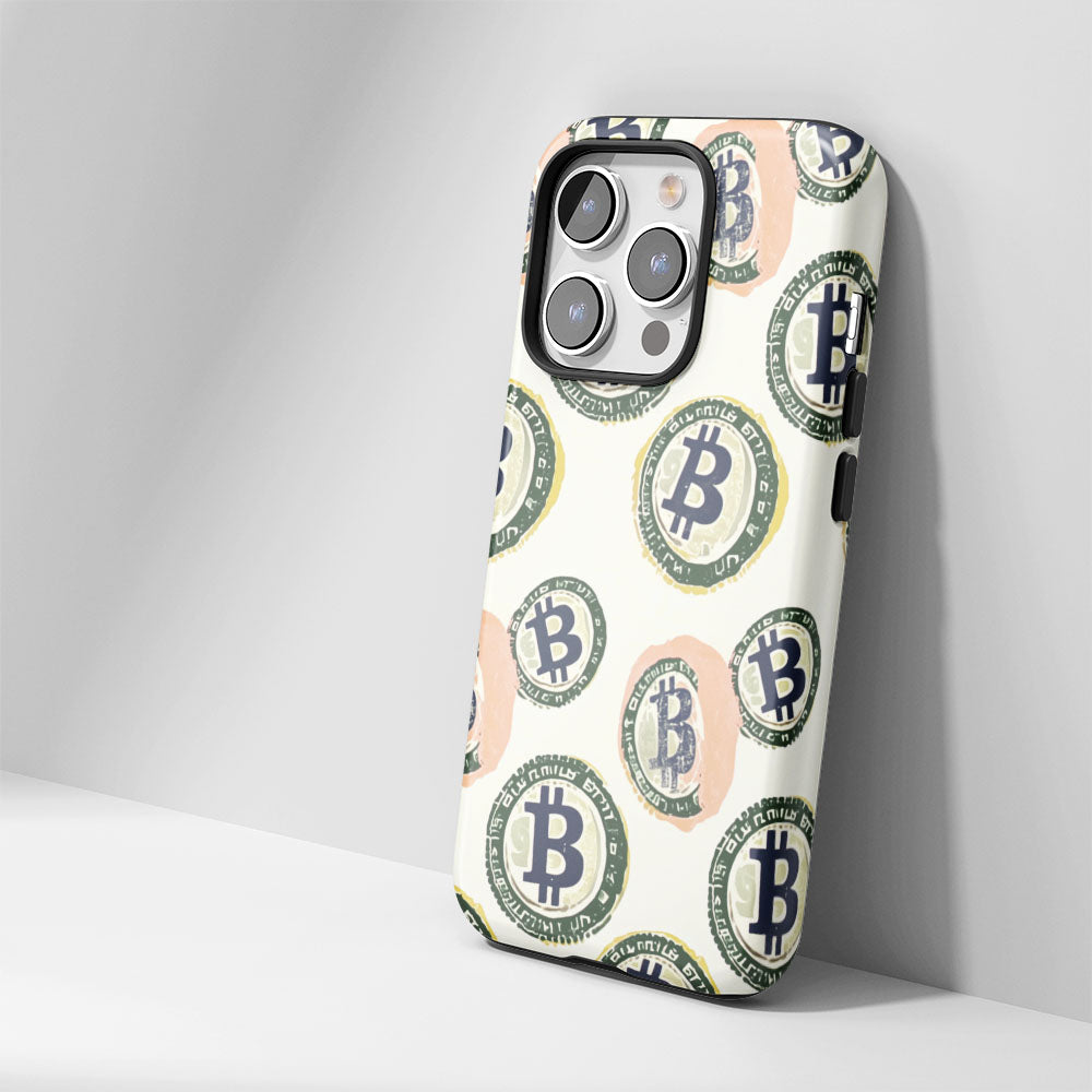 Double-Layer Semi-Handprinted Tough Matte BTC (Bitcoin) iPhone Case