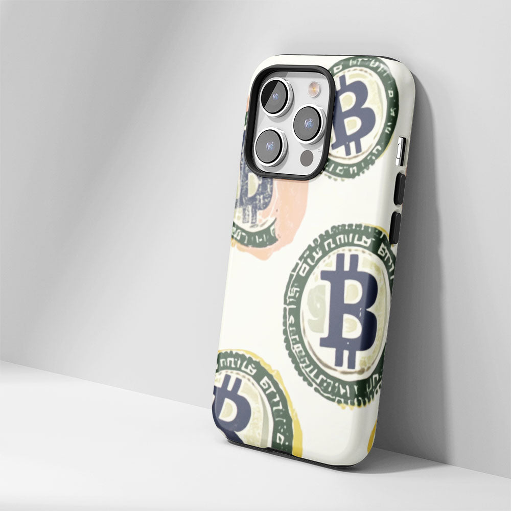 Double-Layer Semi-Handprinted Tough Matte BTC (Bitcoin) iPhone Case