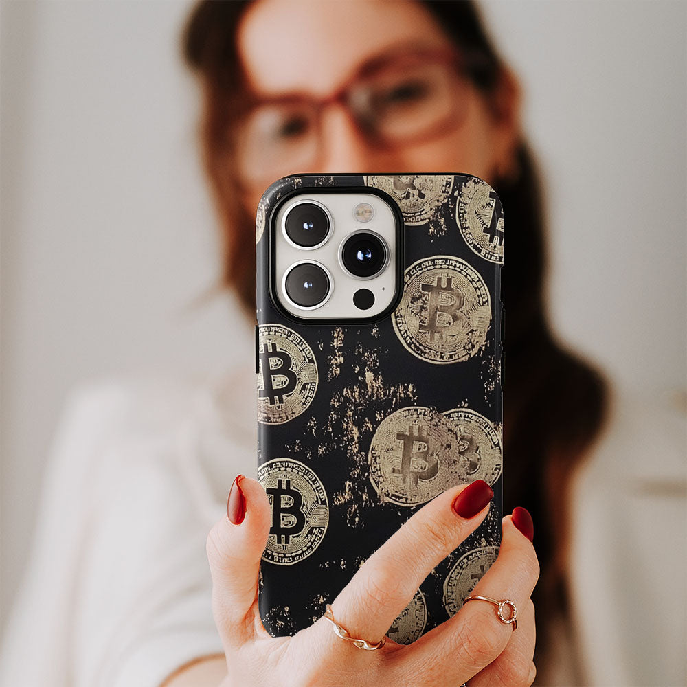 Double-Layer Semi-Handprinted Tough Matte BTC (Bitcoin) iPhone Case