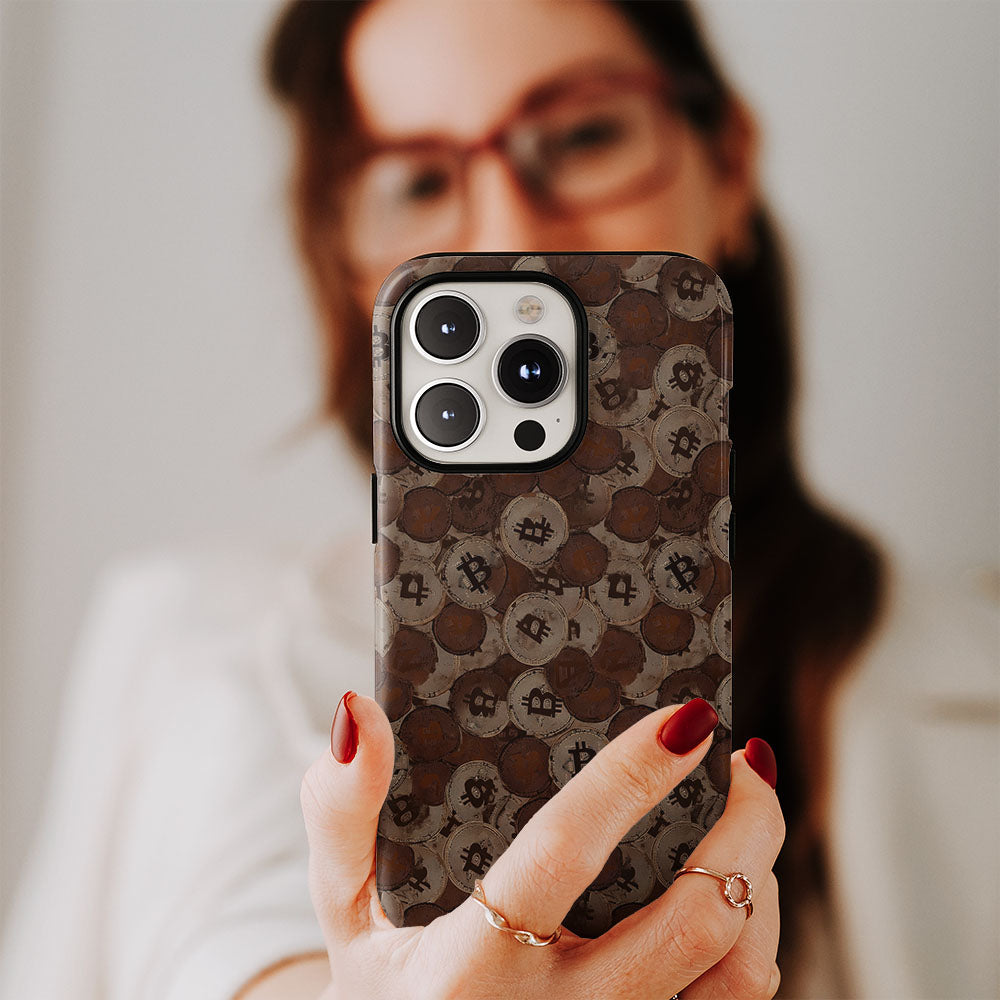 Double-Layer Semi-Handprinted Tough Matte BTC (Bitcoin) iPhone Case