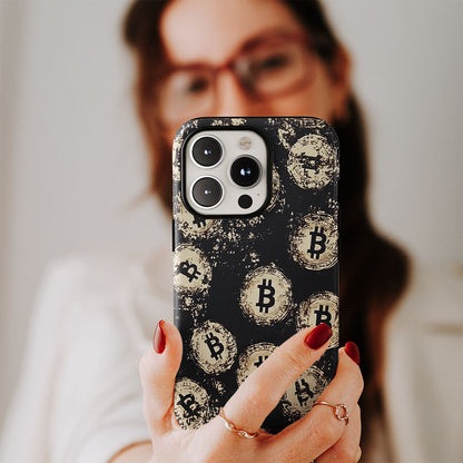 Double-Layer Semi-Handprinted Tough Matte BTC (Bitcoin) iPhone Case