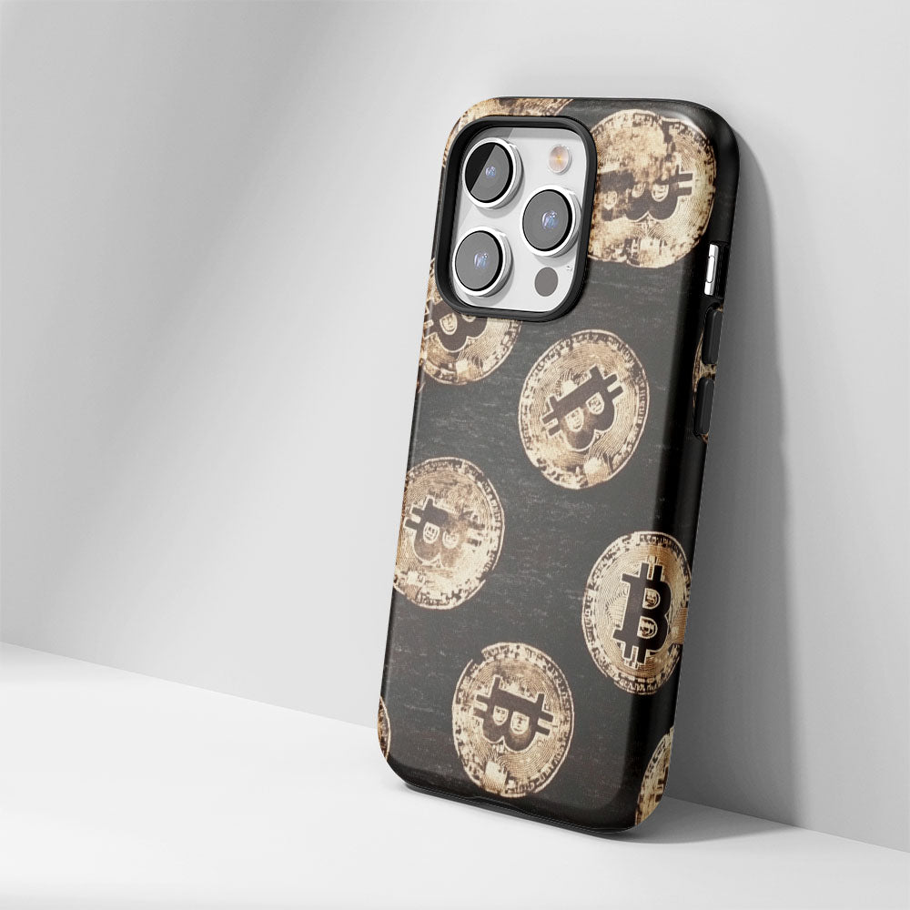 Double-Layer Semi-Handprinted Tough Matte BTC (Bitcoin) iPhone Case