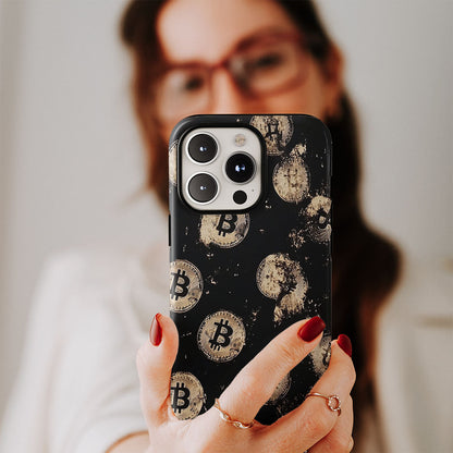 Double-Layer Semi-Handprinted Tough Matte BTC (Bitcoin) iPhone Case