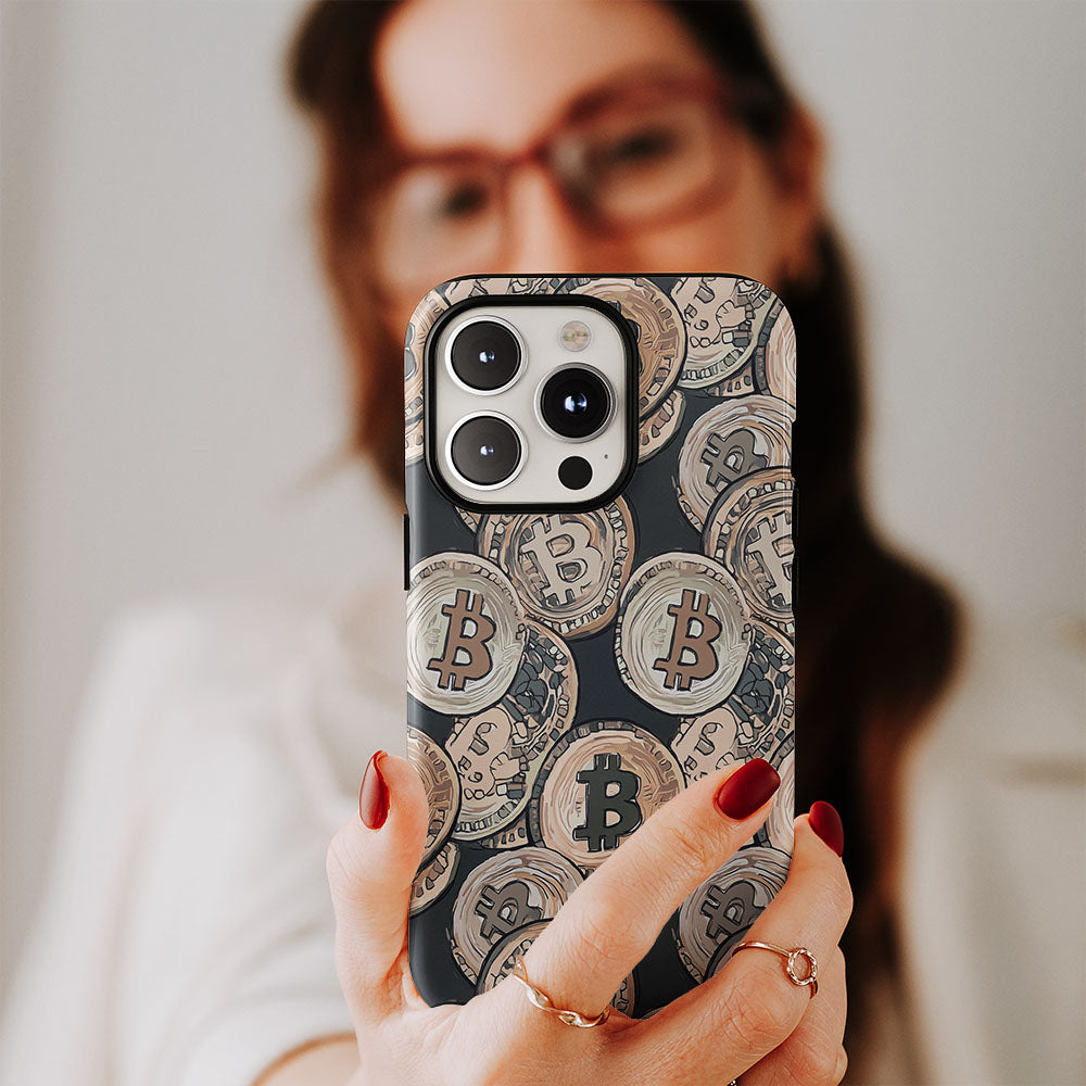 Double-Layer Semi-Handprinted Tough Matte BTC (Bitcoin) iPhone Case