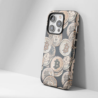 Double-Layer Semi-Handprinted Tough Matte BTC (Bitcoin) iPhone Case