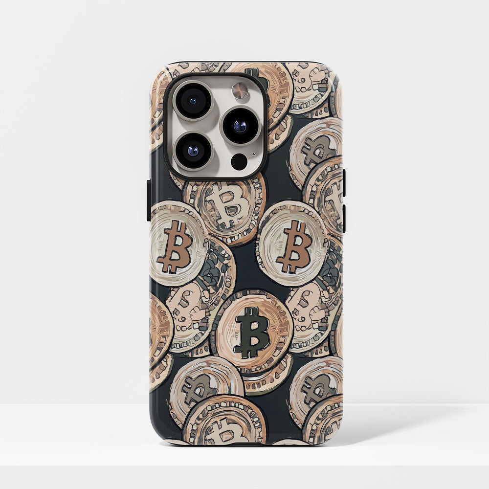 Double-Layer Semi-Handprinted Tough Matte BTC (Bitcoin) iPhone Case