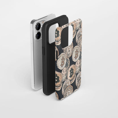 Double-Layer Semi-Handprinted Tough Matte BTC (Bitcoin) iPhone Case