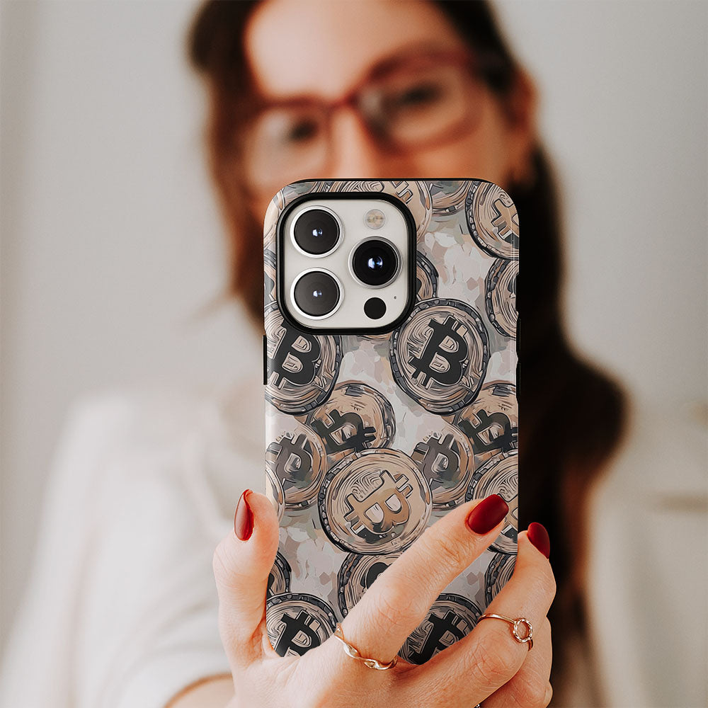 Double-Layer Semi-Handprinted Tough Matte BTC (Bitcoin) iPhone Case