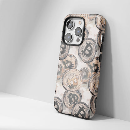 Double-Layer Semi-Handprinted Tough Matte BTC (Bitcoin) iPhone Case