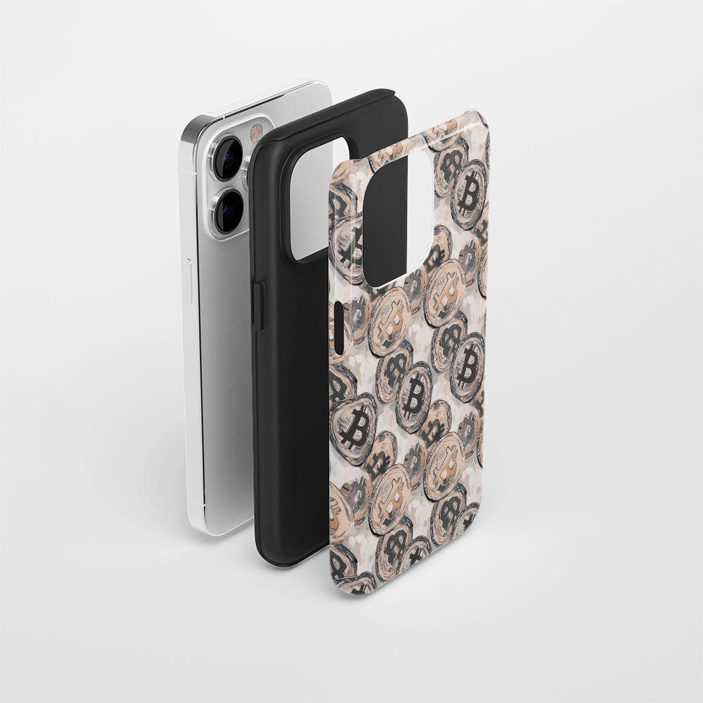 Double-Layer Semi-Handprinted Tough Matte BTC (Bitcoin) iPhone Case