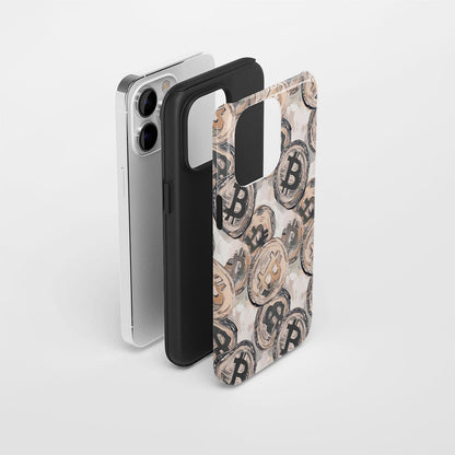 Double-Layer Semi-Handprinted Tough Matte BTC (Bitcoin) iPhone Case