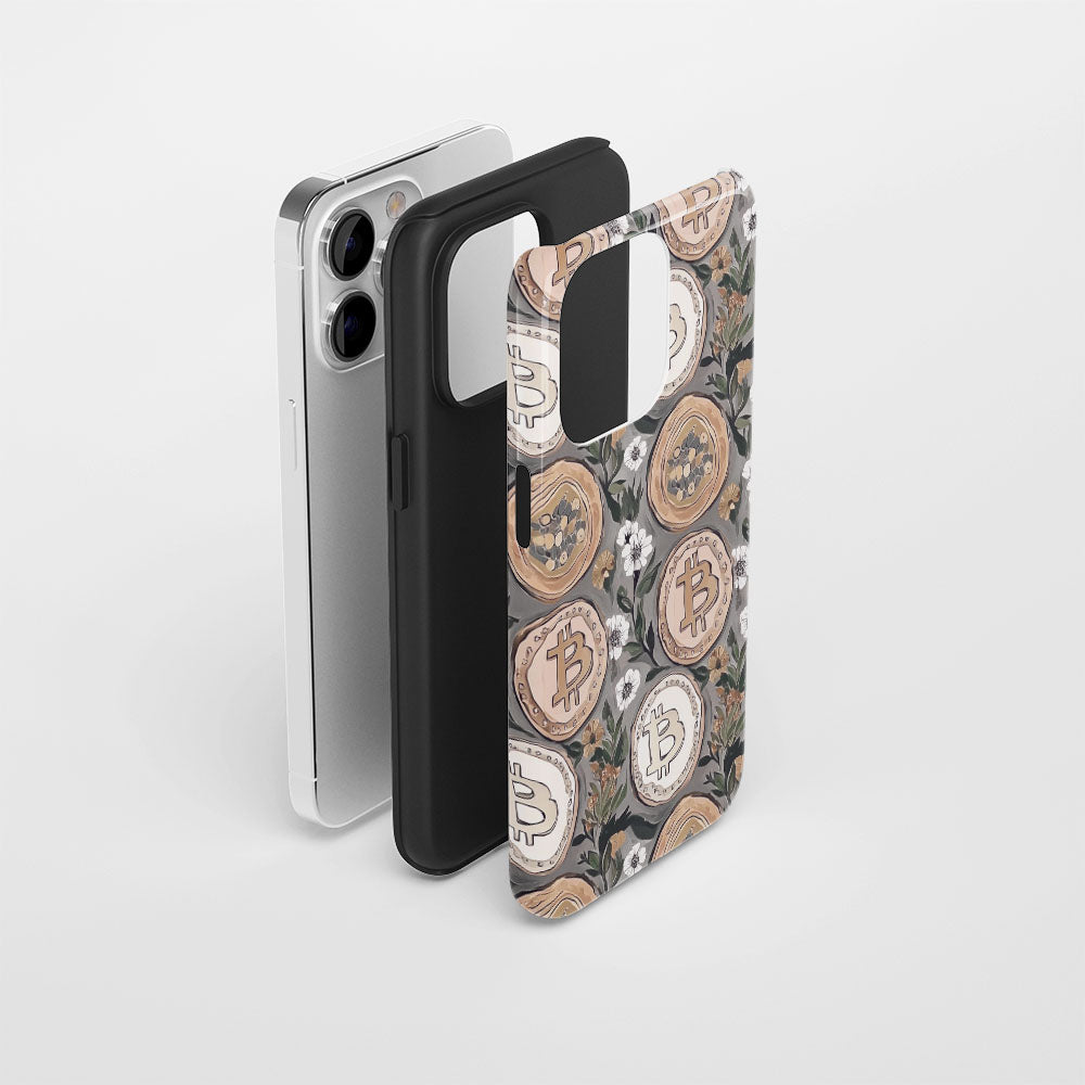 Double-Layer Semi-Handprinted Tough Matte BTC (Bitcoin) iPhone Case