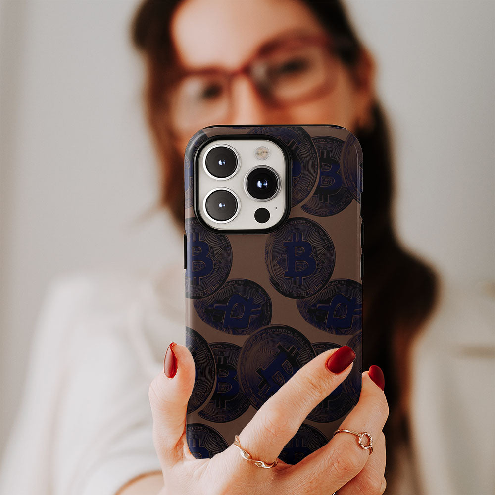 Double-Layer Semi-Handprinted Tough Matte BTC (Bitcoin) iPhone Case