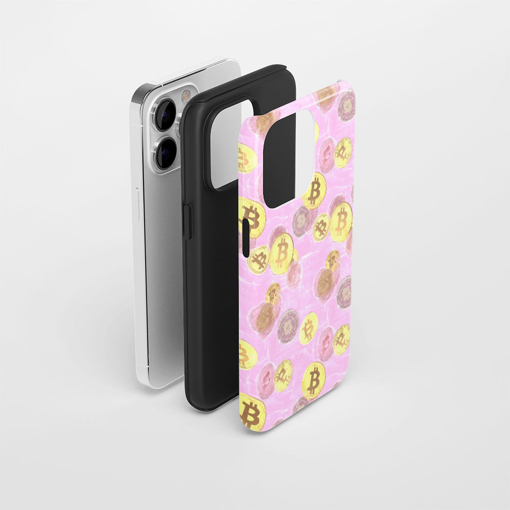 Double-Layer Semi-Handprinted Tough Matte BTC (Bitcoin) iPhone Case