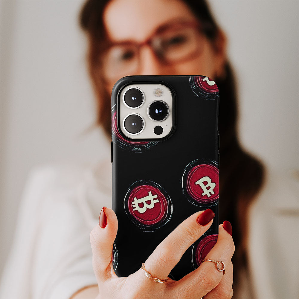 Double-Layer Semi-Handprinted Tough Matte BTC (Bitcoin) iPhone Case