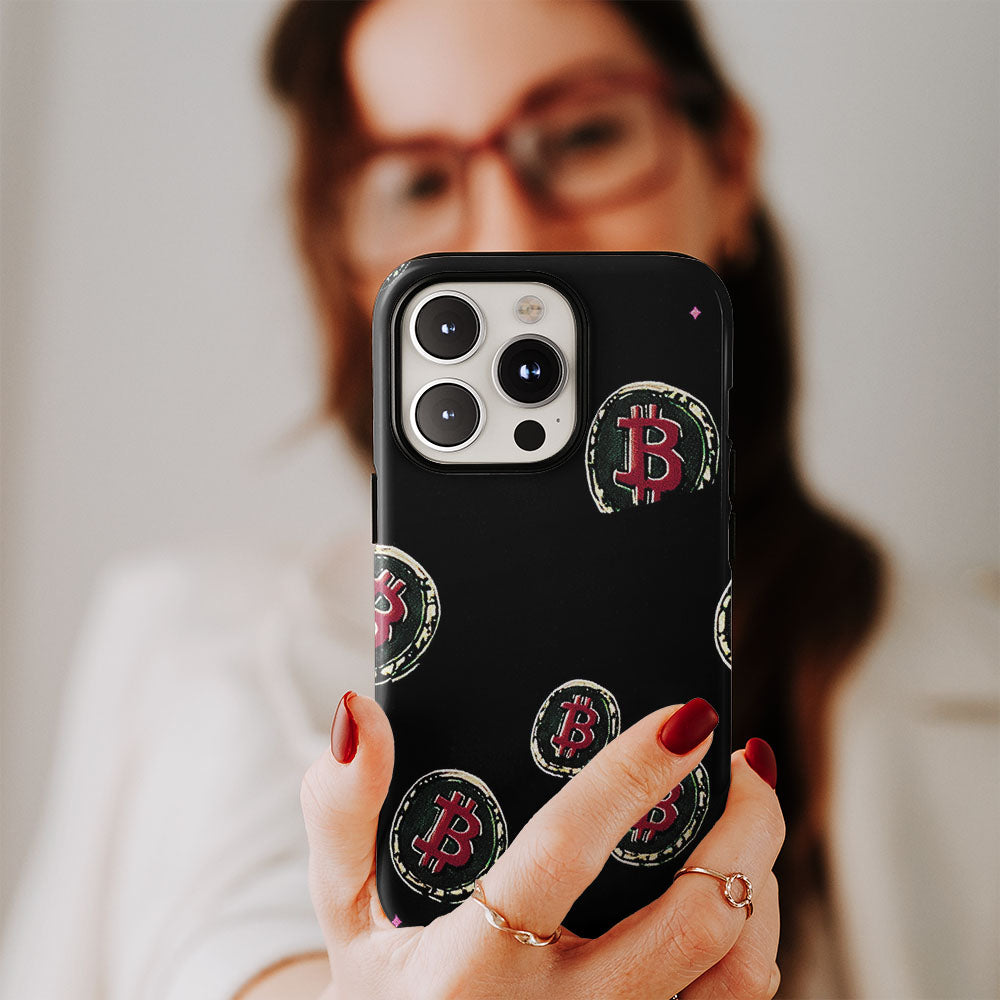 Double-Layer Semi-Handprinted Tough Matte BTC (Bitcoin) iPhone Case