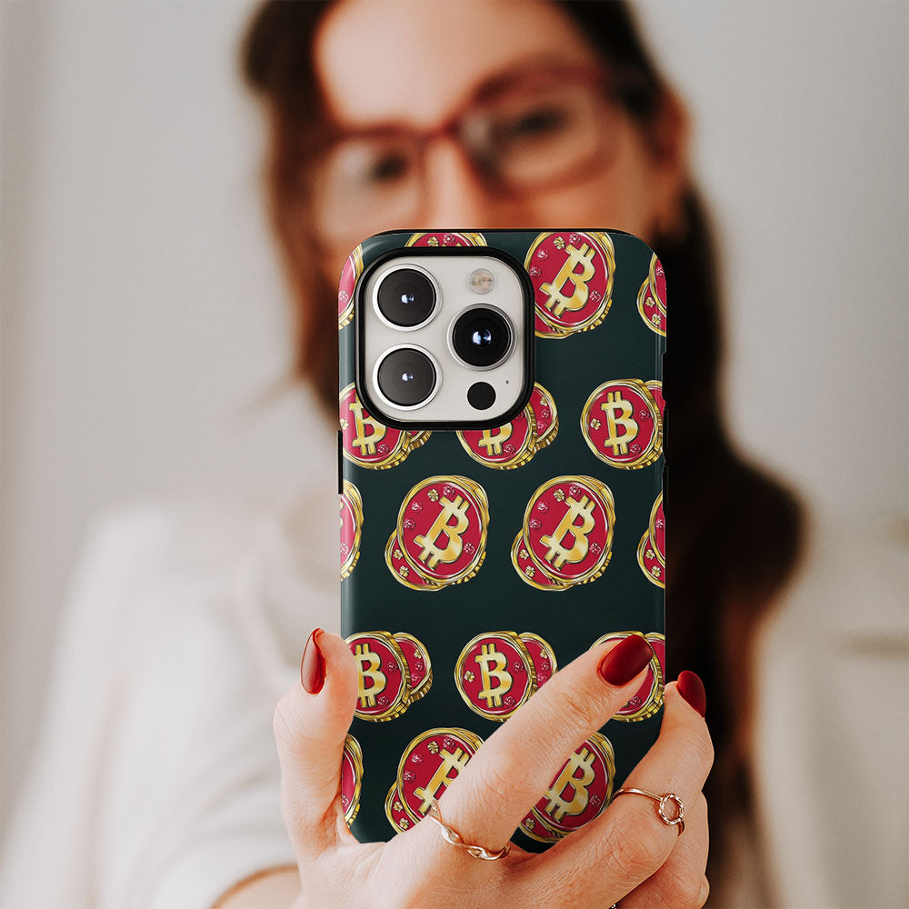 Double-Layer Semi-Handprinted Tough Matte BTC (Bitcoin) iPhone Case