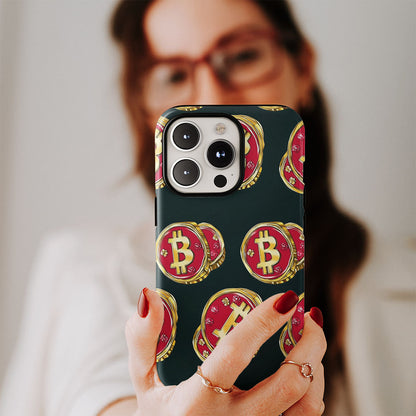 Double-Layer Semi-Handprinted Tough Matte BTC (Bitcoin) iPhone Case